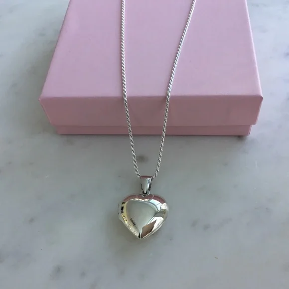 Sterling Silver Puffed Heart Locket Necklace - Picture 4 of 16